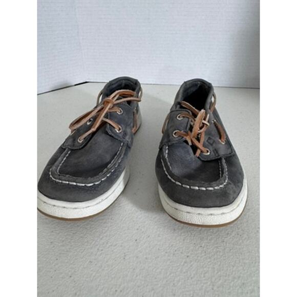 "SPERRY" Kids Cup Boat Shoe Leather Lace Up Walking Lounge Preppy Gray SZ 13M - Picture 4 of 12